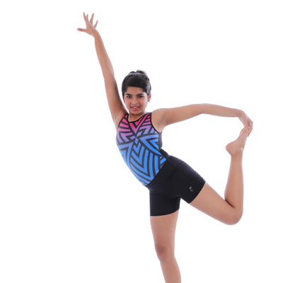 Geometric Ombre Multicolor Leotard with Matte Shorts