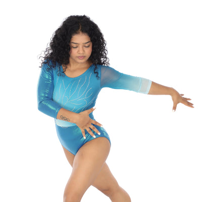 Metallic Teal Rhinestone Leotard