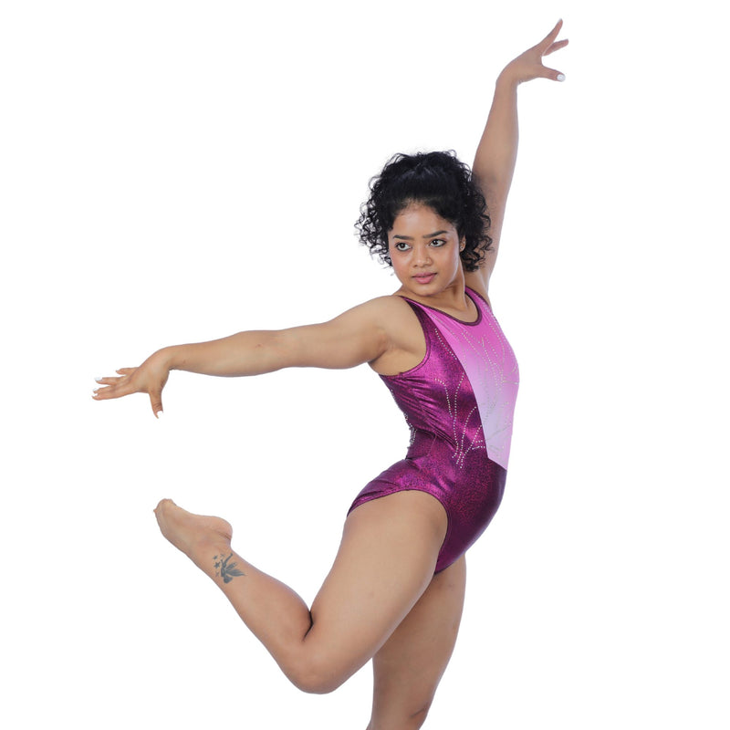 Metallic Megenta Embellished Gymnastics Leotard