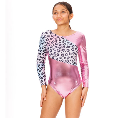 Leopard Print Shiny Gymnastics long sleeves Leotard