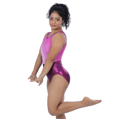 Metallic Megenta Embellished Gymnastics Leotard