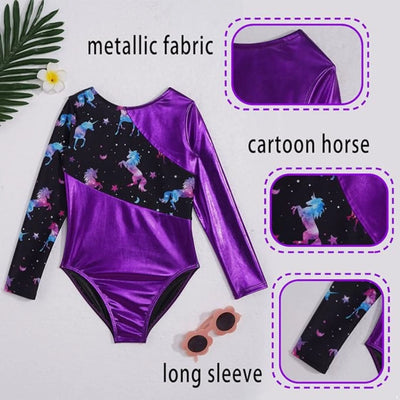 Leotards Animal Print Shiny Gymnastics long sleeves Leotard IKAANYA