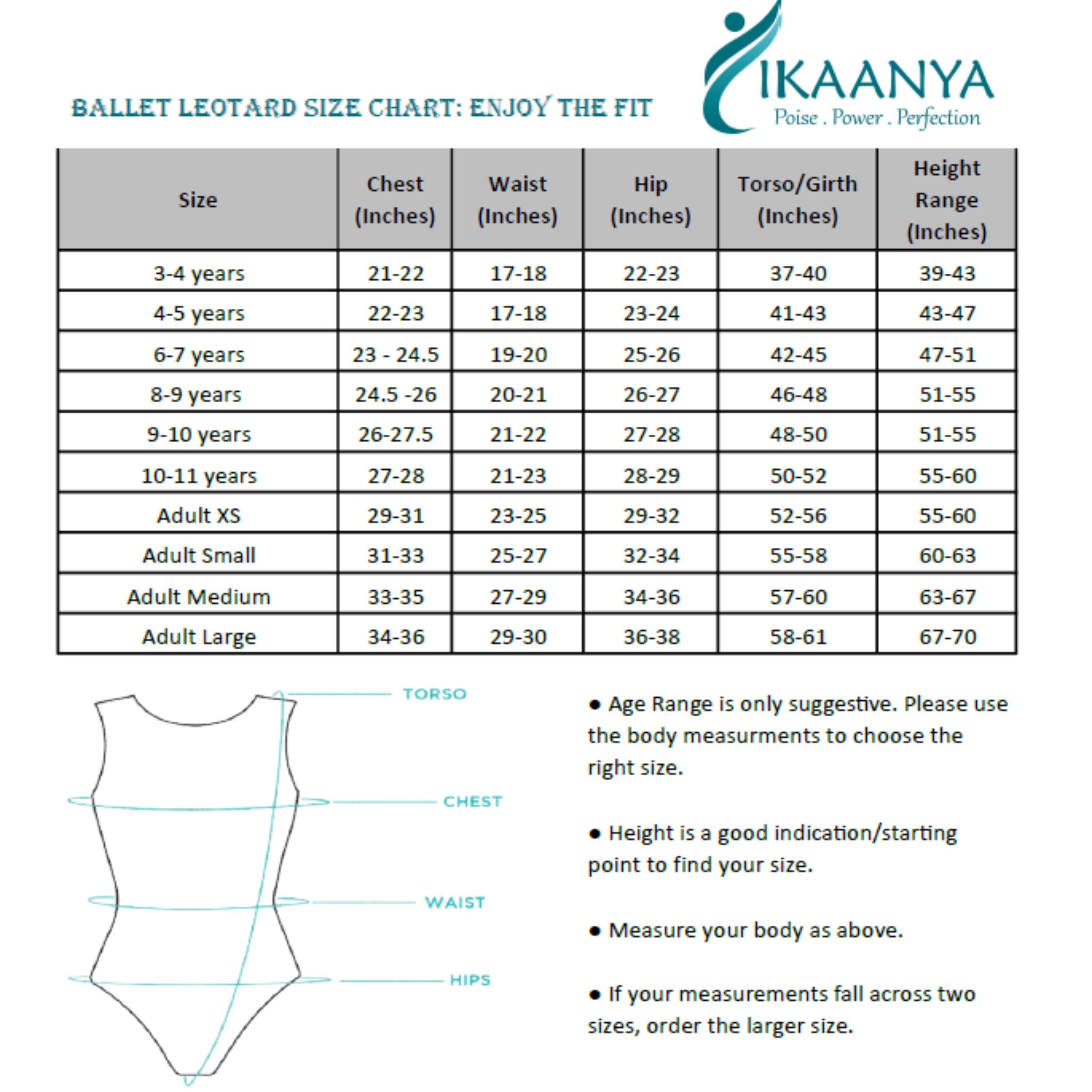 Size chart for GRACE | Tank Leotard - Pink
