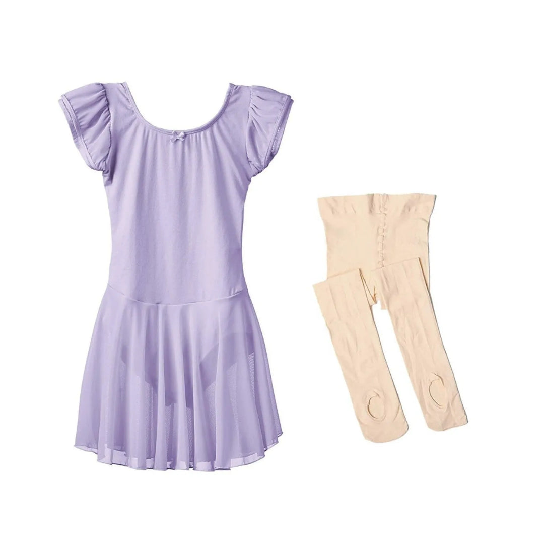 Combo - Fluff Leotard Dress and Convertible Tights - Lavender