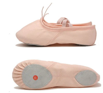 IKAANYA   Ballet Pink Canvas Split Sole Ballet Flats with String