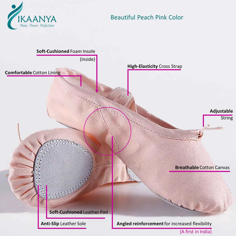 IKAANYA   Ballet Pink Canvas Split Sole Ballet Flats with String