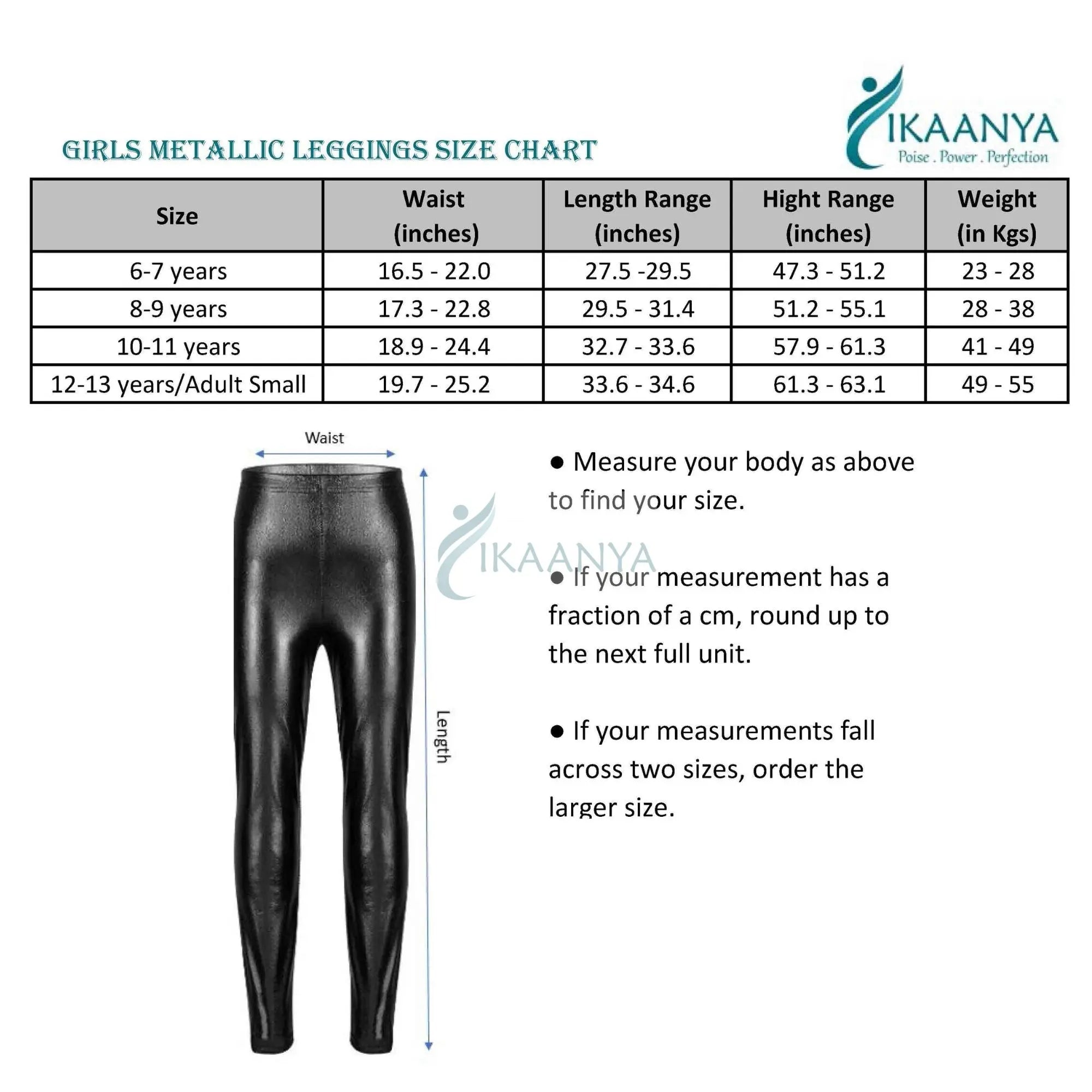 Size chart for Women Full length Leggings with Side Pockets