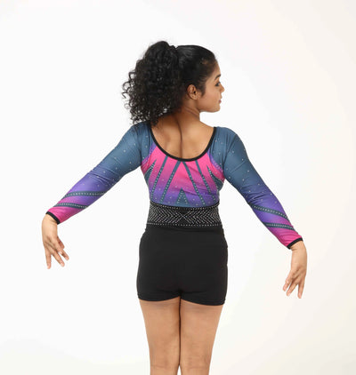 IKAANYA  Combo Blue Pink Rhinestone Leotard Combo