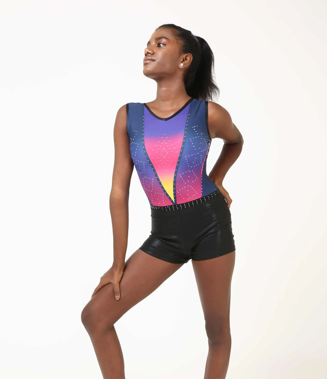 IKAANYA  Combo Dazzling Rhinestone Leotard and Shorts Combo