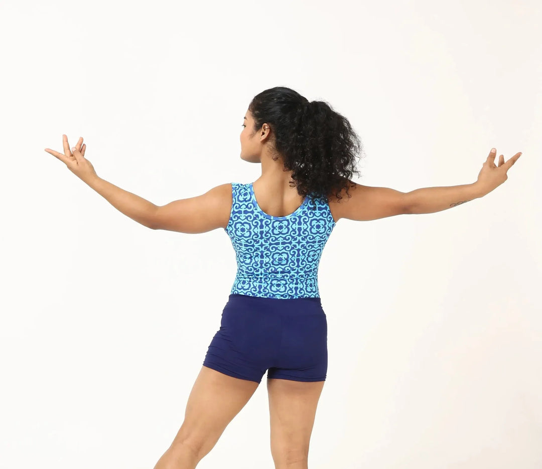 Combo - Lattice Leotard and Navy Shorts
