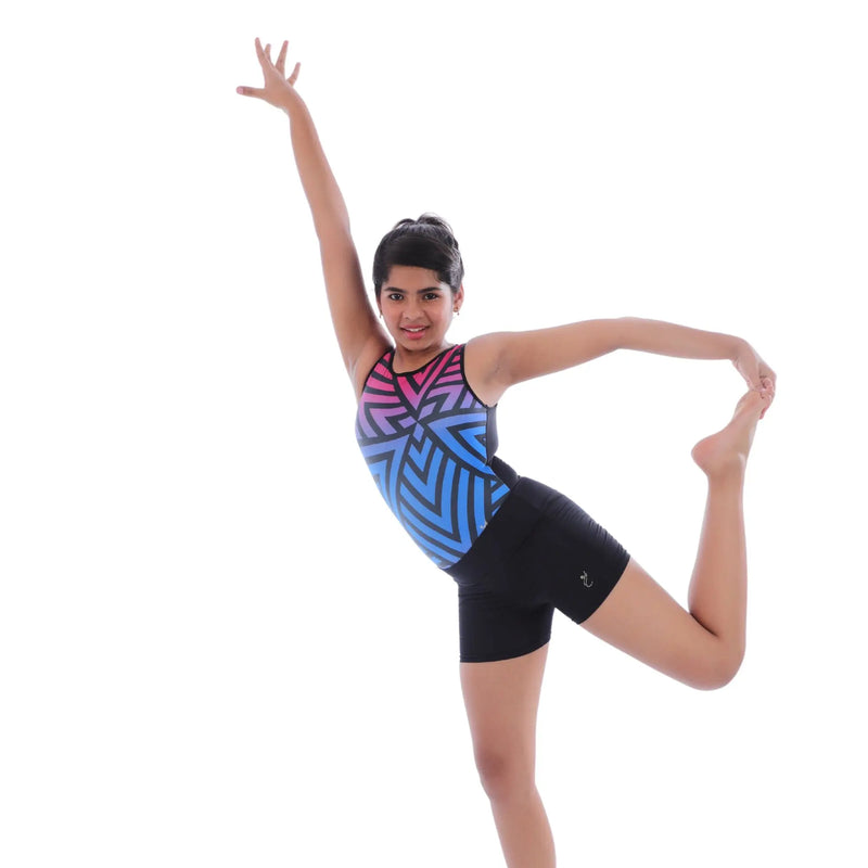 IKAANYA  Combo Geometric Ombre Multicolor Leotard with Matte Shorts