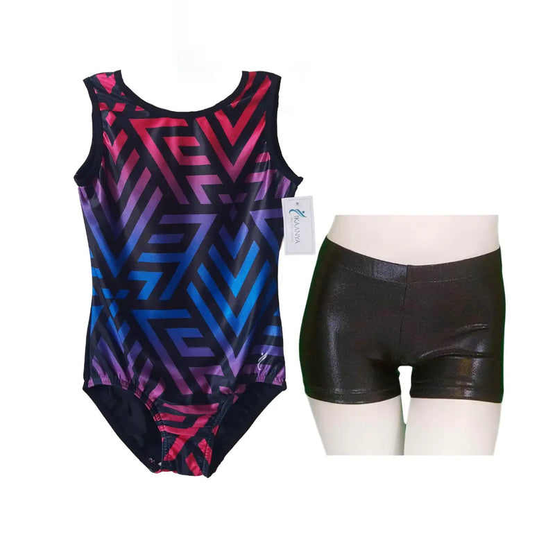 IKAANYA  Combo Geometric Ombre Multicolor Leotard with Shorts