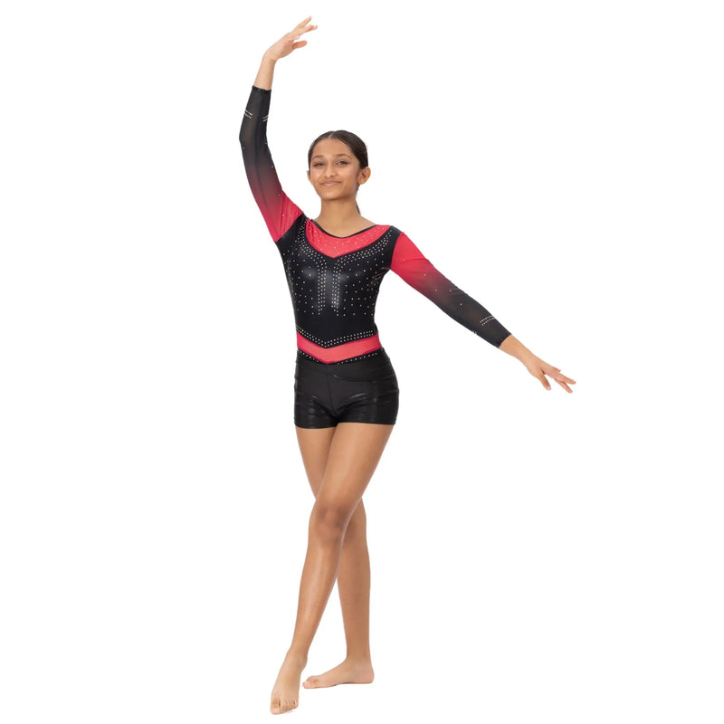 IKAANYA  Combo Gymnastics BLK-PNK Rhinestone Leotard Combo