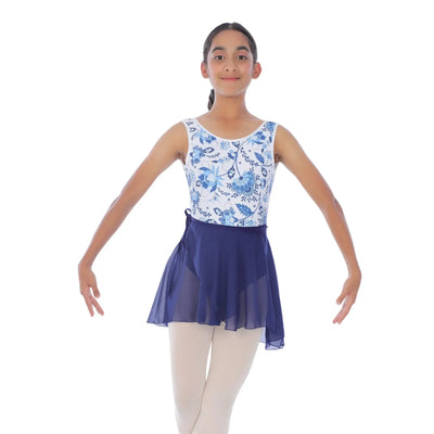 IKAANYA  Combo Navy Garden Elegance Leotard with Elastic Band Skirt