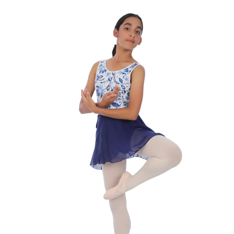 IKAANYA  Combo Navy Garden Elegance Leotard with Elastic Band Skirt