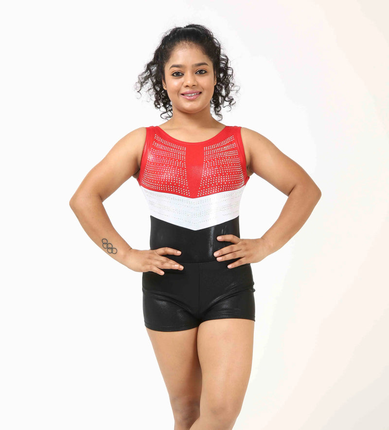 IKAANYA  Combo Red White and Black Rhinestone Leotard Combo 4299.00