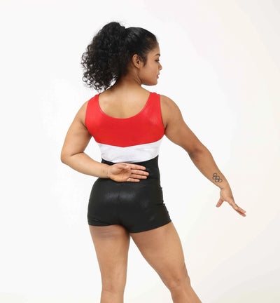 IKAANYA  Combo Red White and Black Rhinestone Leotard Combo