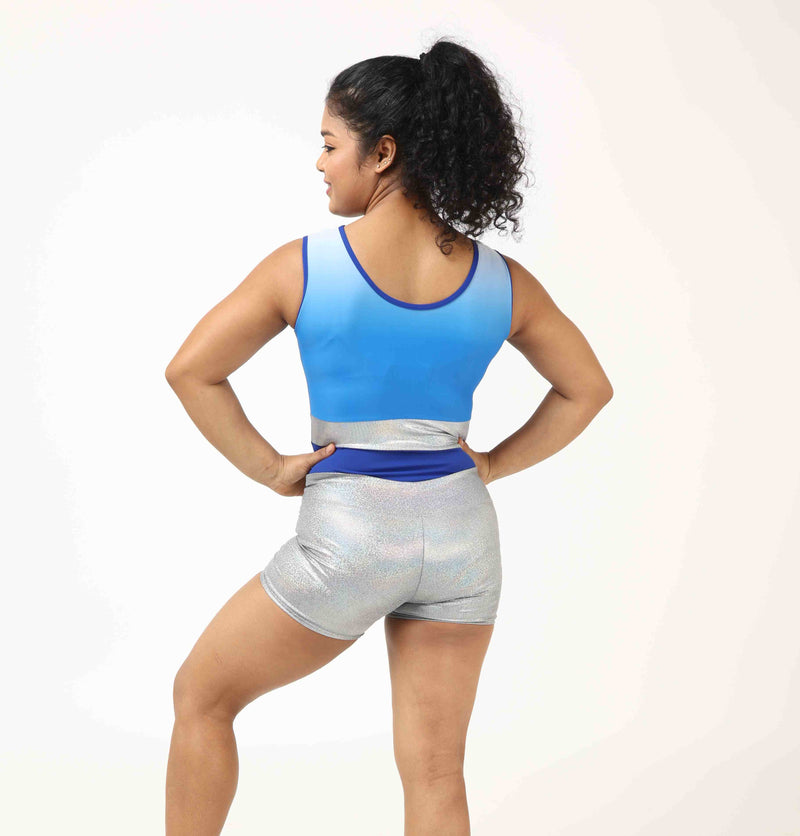 IKAANYA  Combo Royal Blue Ombre Workout Leotard and Shorts Combo