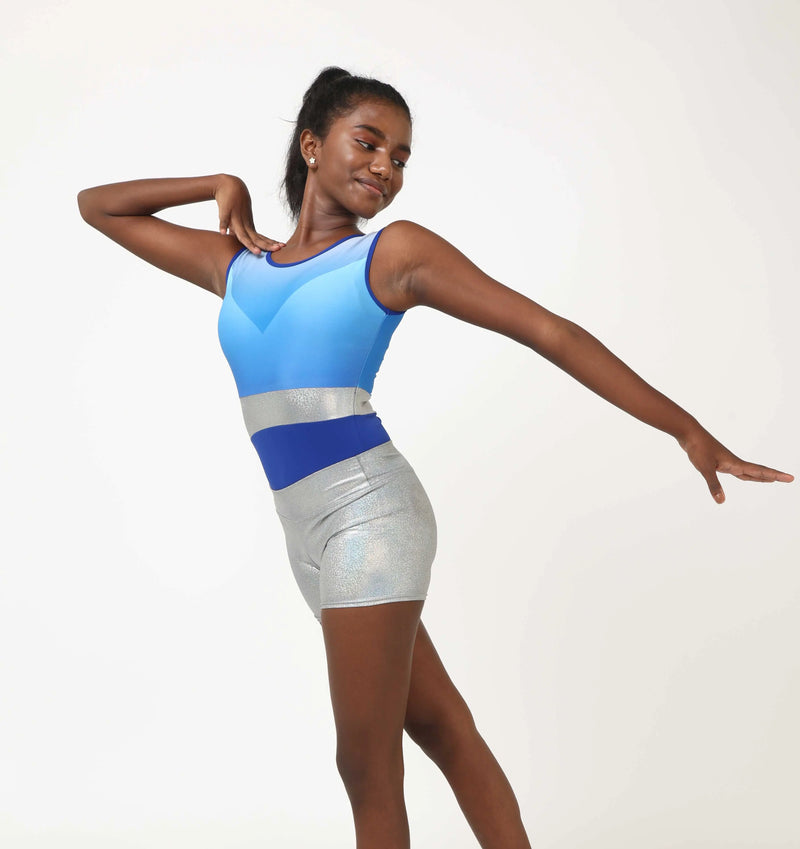 IKAANYA  Combo Royal Blue Ombre Workout Leotard and Shorts Combo