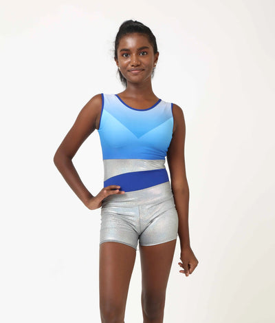 IKAANYA  Combo Royal Blue Ombre Workout Leotard and Shorts Combo