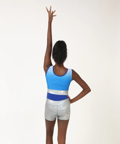 IKAANYA  Combo Royal Blue Ombre Workout Leotard and Shorts Combo