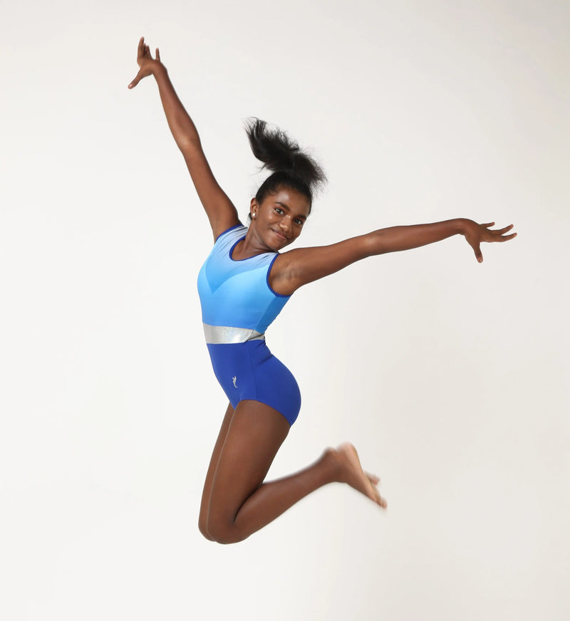 IKAANYA  Combo Royal Blue Ombre Workout Leotard and Shorts Combo