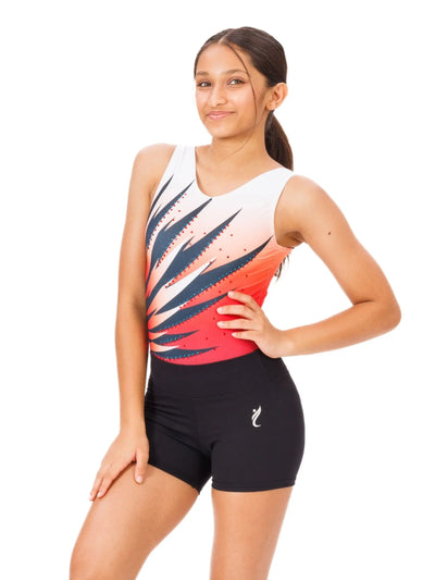 IKAANYA  Combo Sleeveless Feather Pattern Leotard with Shorts