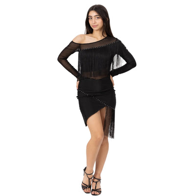 IKAANYA  Dresses One Shoulder Latin Tango Leotard Dance Dress