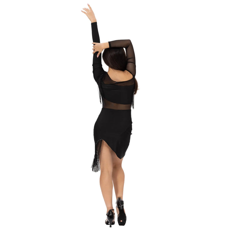 IKAANYA  Dresses One Shoulder Latin Tango Leotard Dance Dress