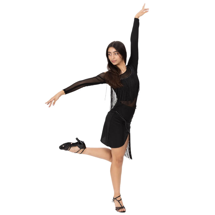 IKAANYA  Dresses One Shoulder Latin Tango Leotard Dance Dress