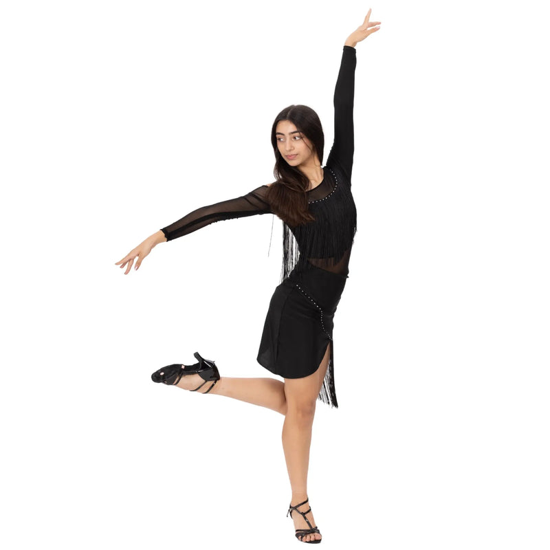 IKAANYA  Dresses One Shoulder Latin Tango Leotard Dance Dress