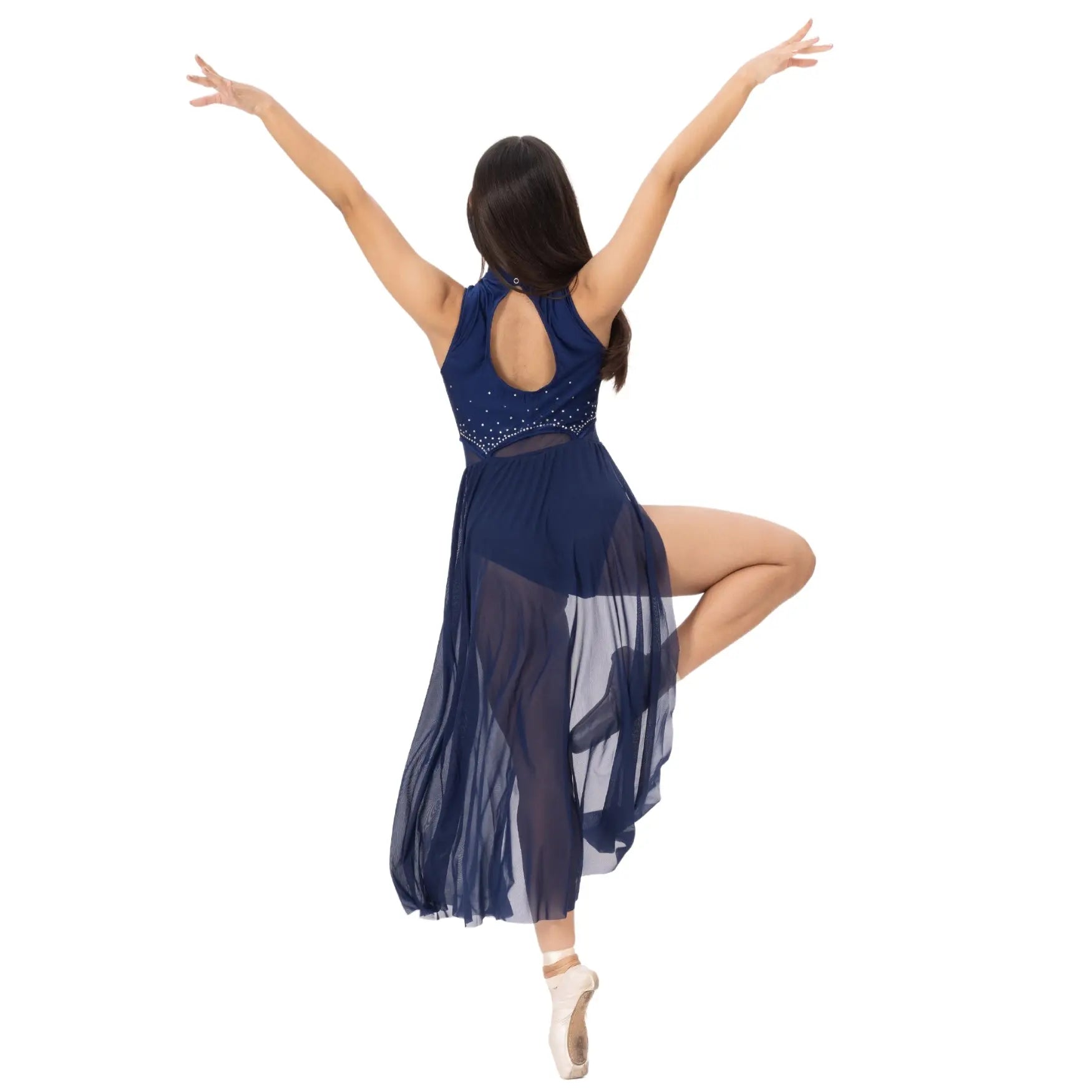 Rhinestone Mesh long skirt Lyrical Dance Dress - IKAANYA