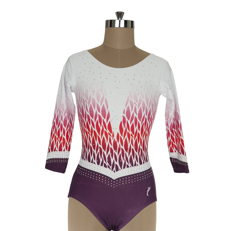 IKAANYA  Leotards Aubergine Ombre Long Sleeves Rhinestone Leotard