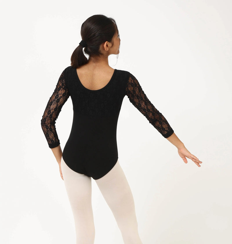 IKAANYA  Leotards Black Full sleeves Lace Leotard Bodysuit