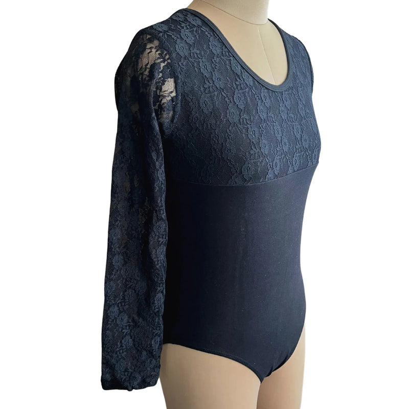 IKAANYA  Leotards Black Full sleeves Lace Leotard Bodysuit