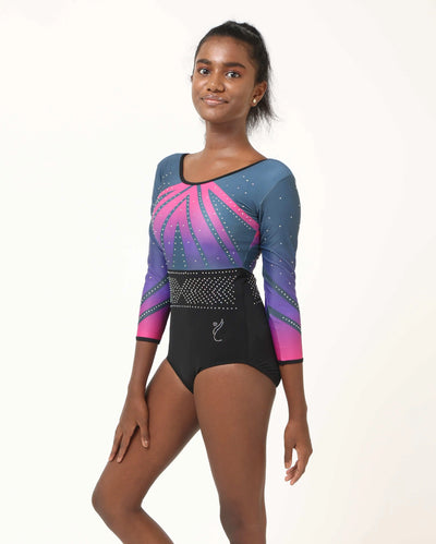 IKAANYA  Leotards Blue Pink Rhinestone Leotard