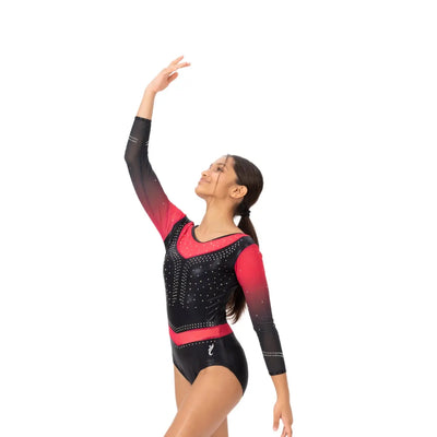 IKAANYA  Leotards Gymnastics BLK-PNK Rhinestone Leotard