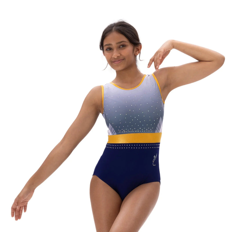 IKAANYA  Leotards Navy Plaid Rhinestone Leotard