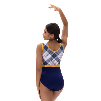 IKAANYA  Leotards Navy Plaid Rhinestone Leotard