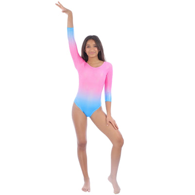 IKAANYA  Leotards Pink Blue Ombre Full Sleeves Leotard