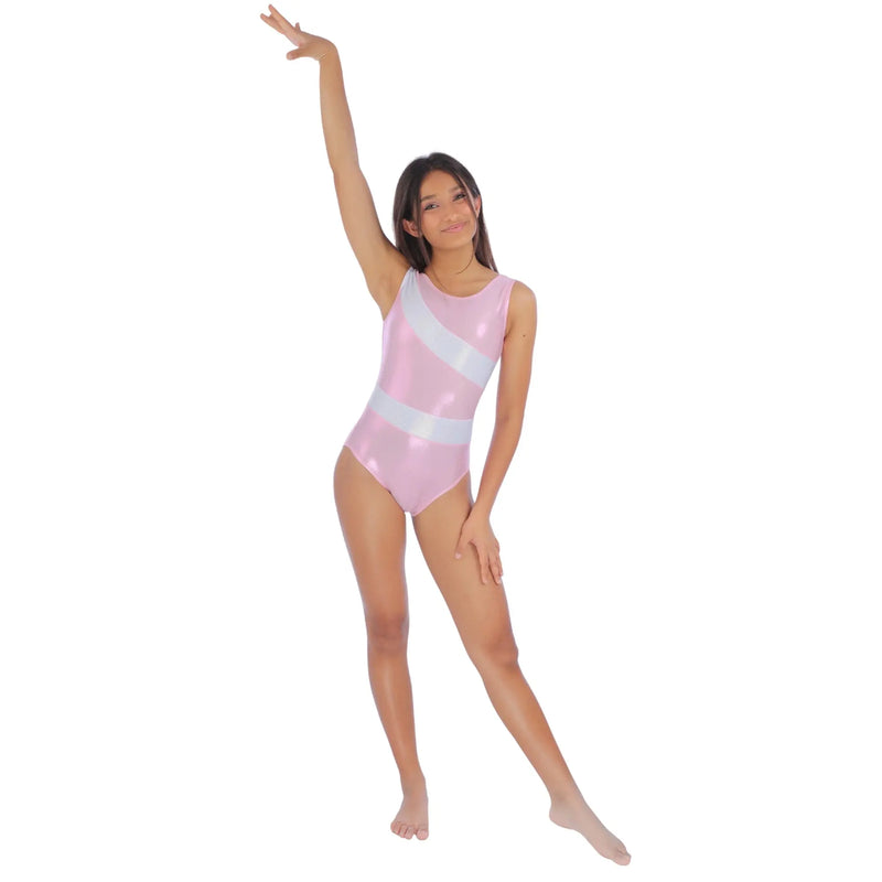 IKAANYA  Leotards Shimmering Pink and Silver Striped Leotard