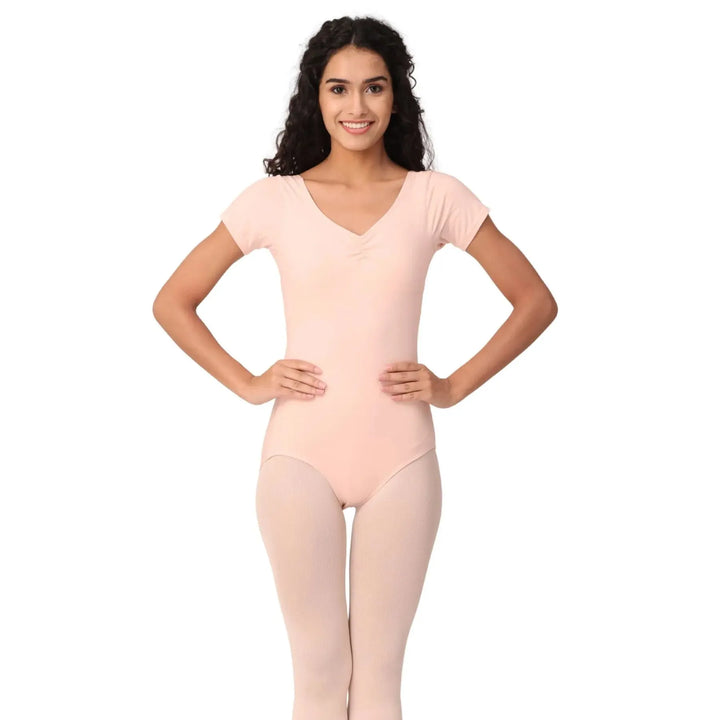 Short Sleeves Leotard - Peach
