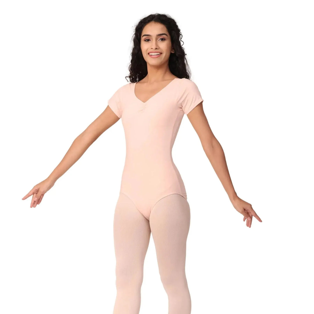 Short Sleeves Leotard - Peach