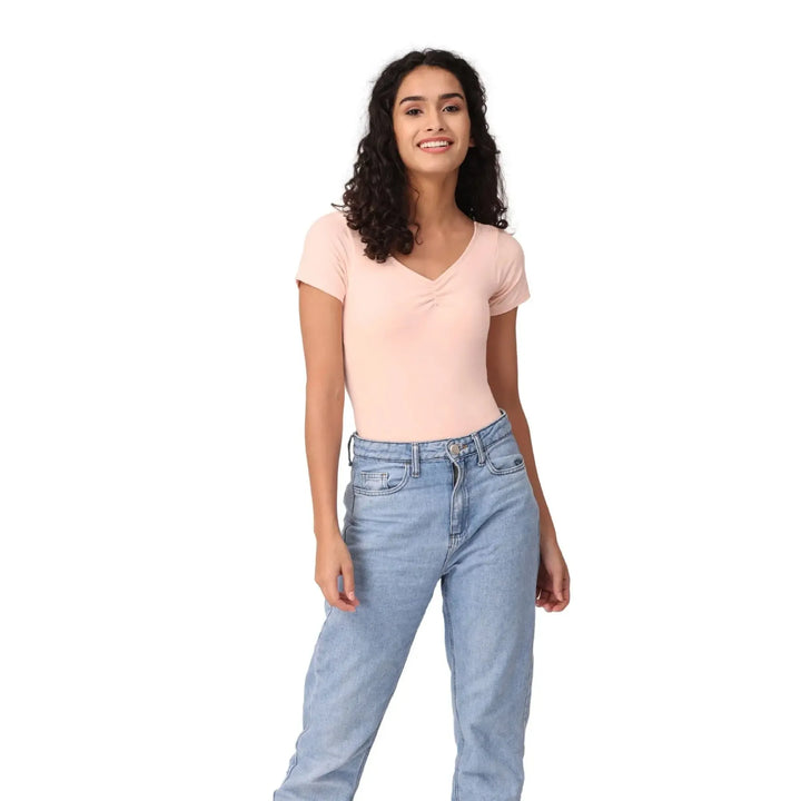 Short Sleeves Leotard - Peach