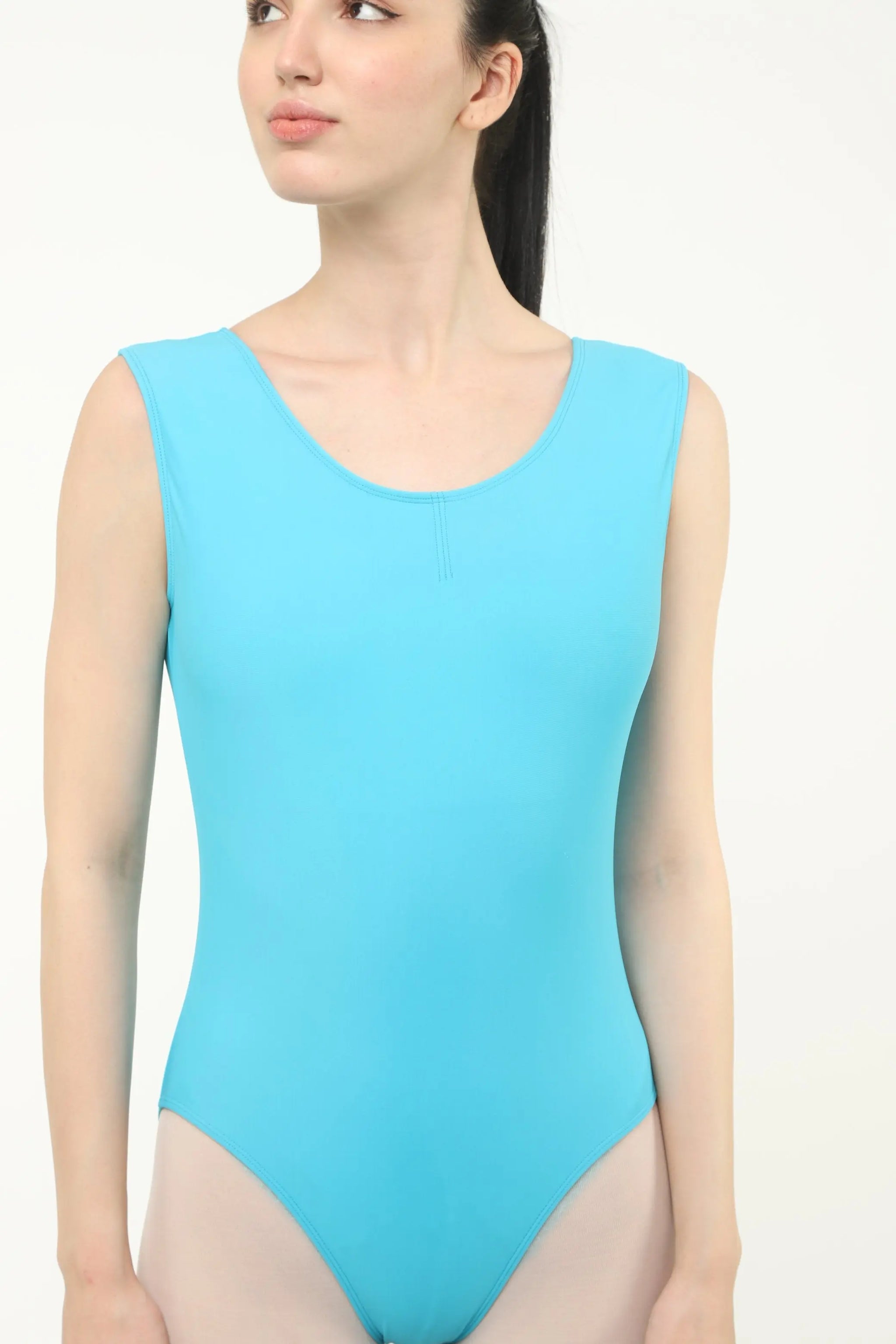 Solid Lycra Tank with Gather Sleeve Leotard