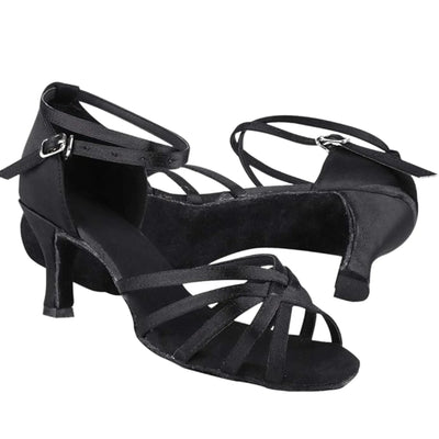 IKAANYA  Shoes Black Latin salsa Dancing shoes cross strap