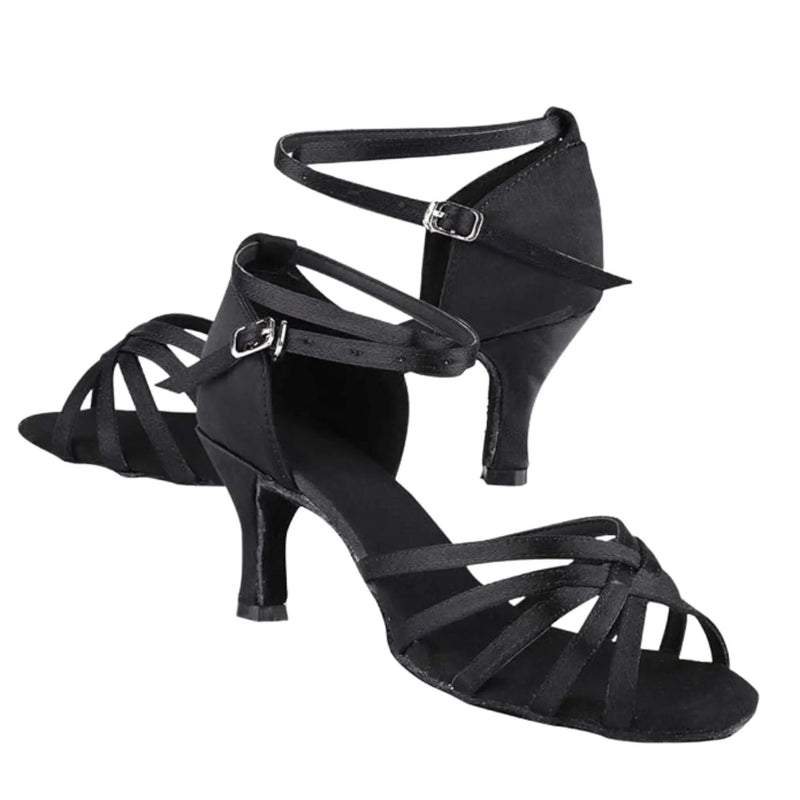 IKAANYA  Shoes Black Latin salsa Dancing shoes cross strap