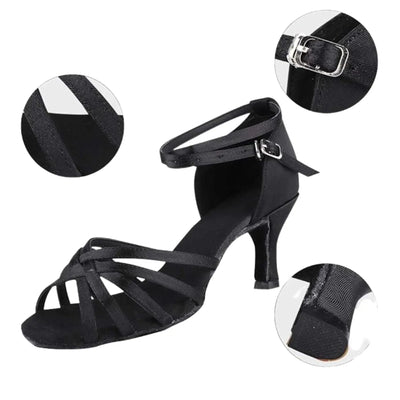 IKAANYA  Shoes Black Latin salsa Dancing shoes cross strap