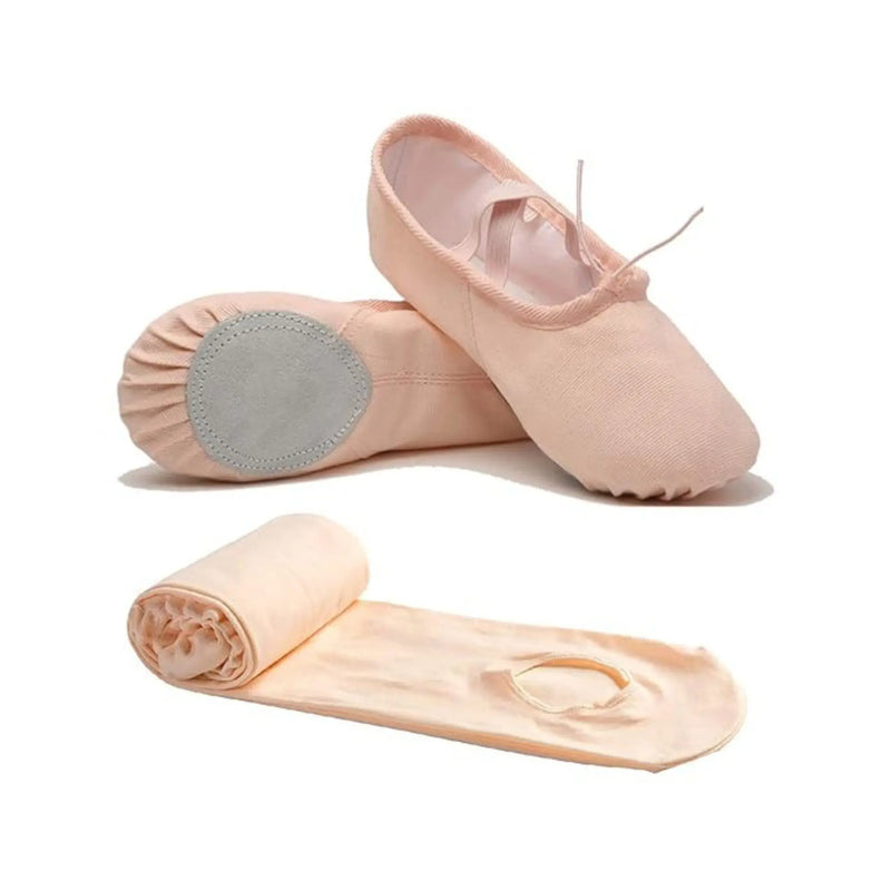 IKAANYA  Shoes Combo - Unisex Split Sole Ballet Canvas Flats/Shoes + Ultra Soft Convertible Tights for Ballet