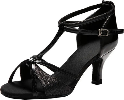 IKAANYA  Shoes Latin Ballroom T-strap Dance Salsa shoes with Glitter Satin 2999.00